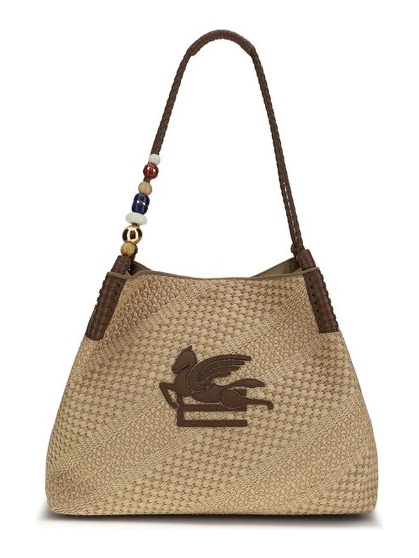 Beige Raffia Shoulder Bag
