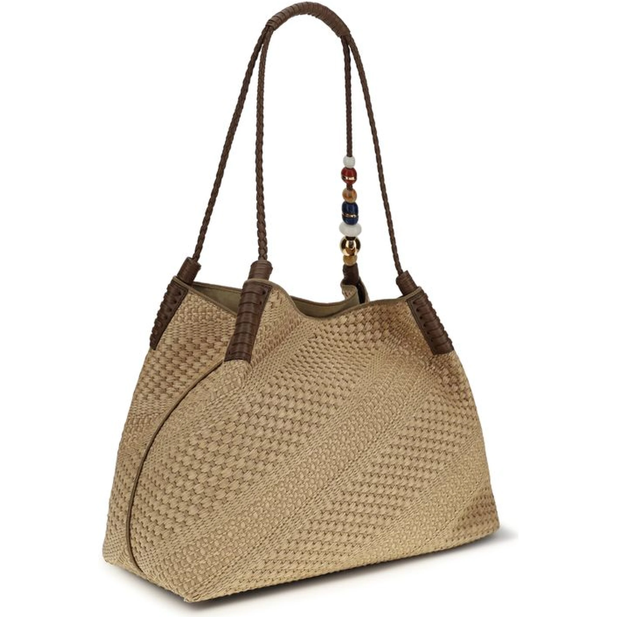 Beige Raffia Shoulder Bag