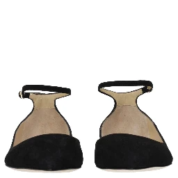 حذاء باليه مسطح من الجلد الأسود