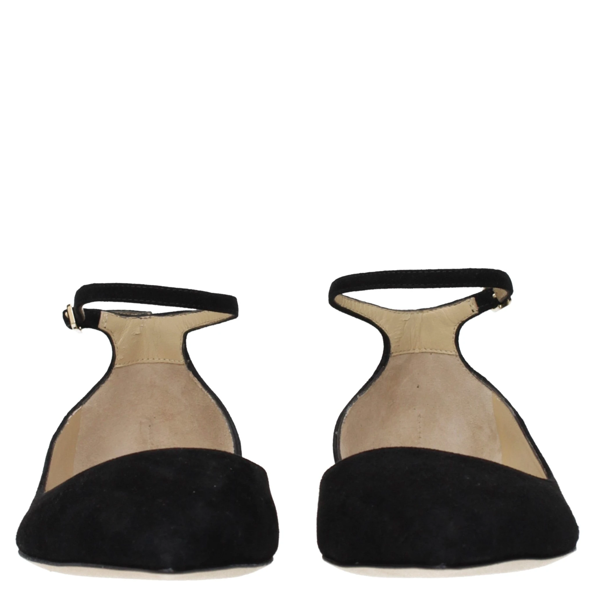 حذاء باليه مسطح من الجلد الأسود