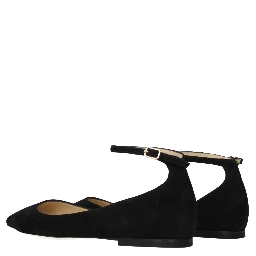 حذاء باليه مسطح من الجلد الأسود