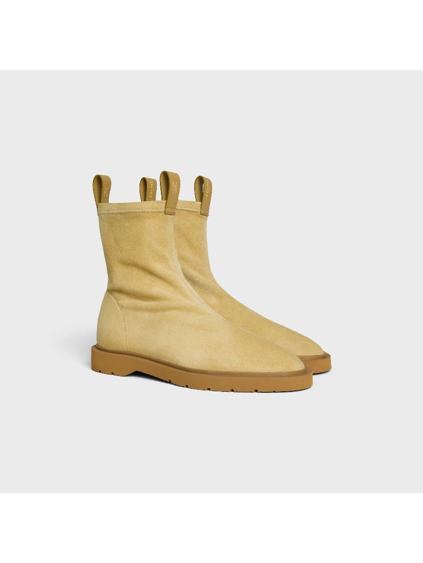 Suede stretch leather ankle boots