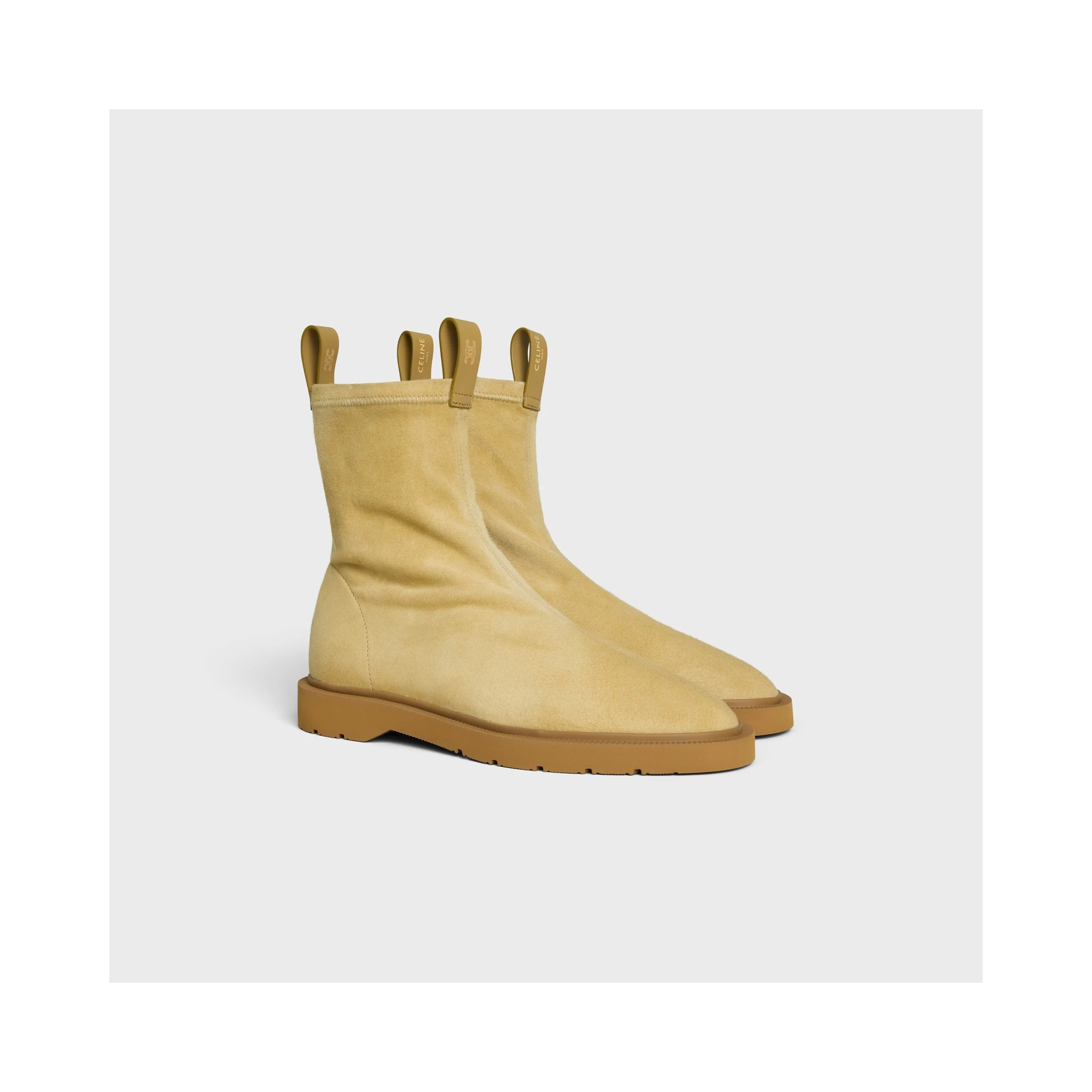 Suede stretch leather ankle boots