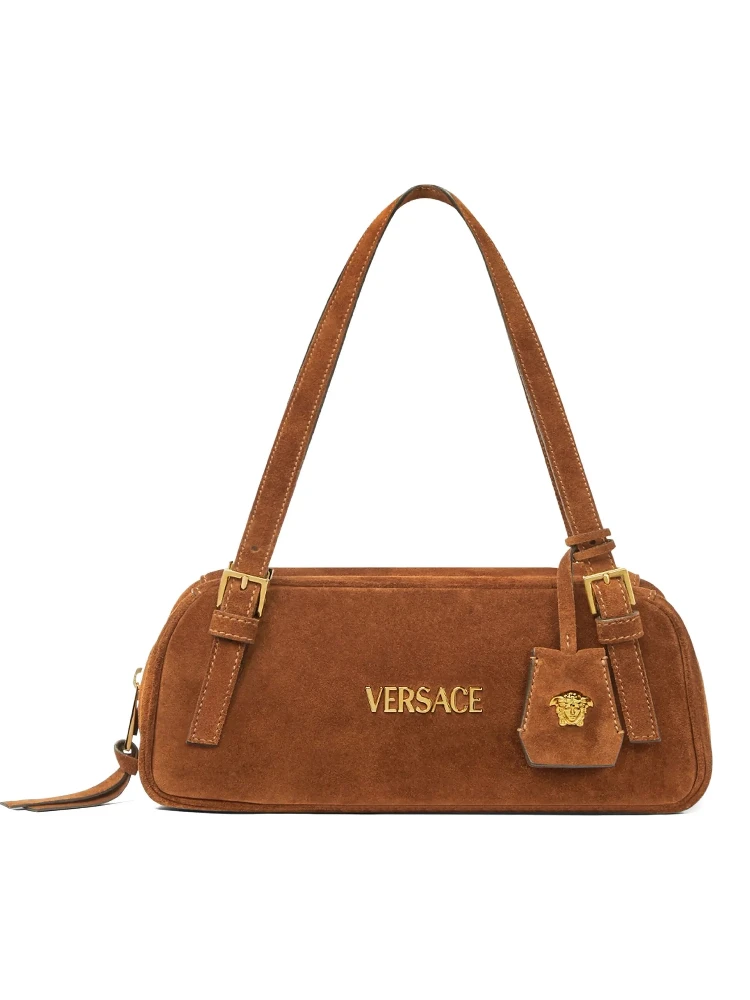 Tag suede bowling shoulder bag