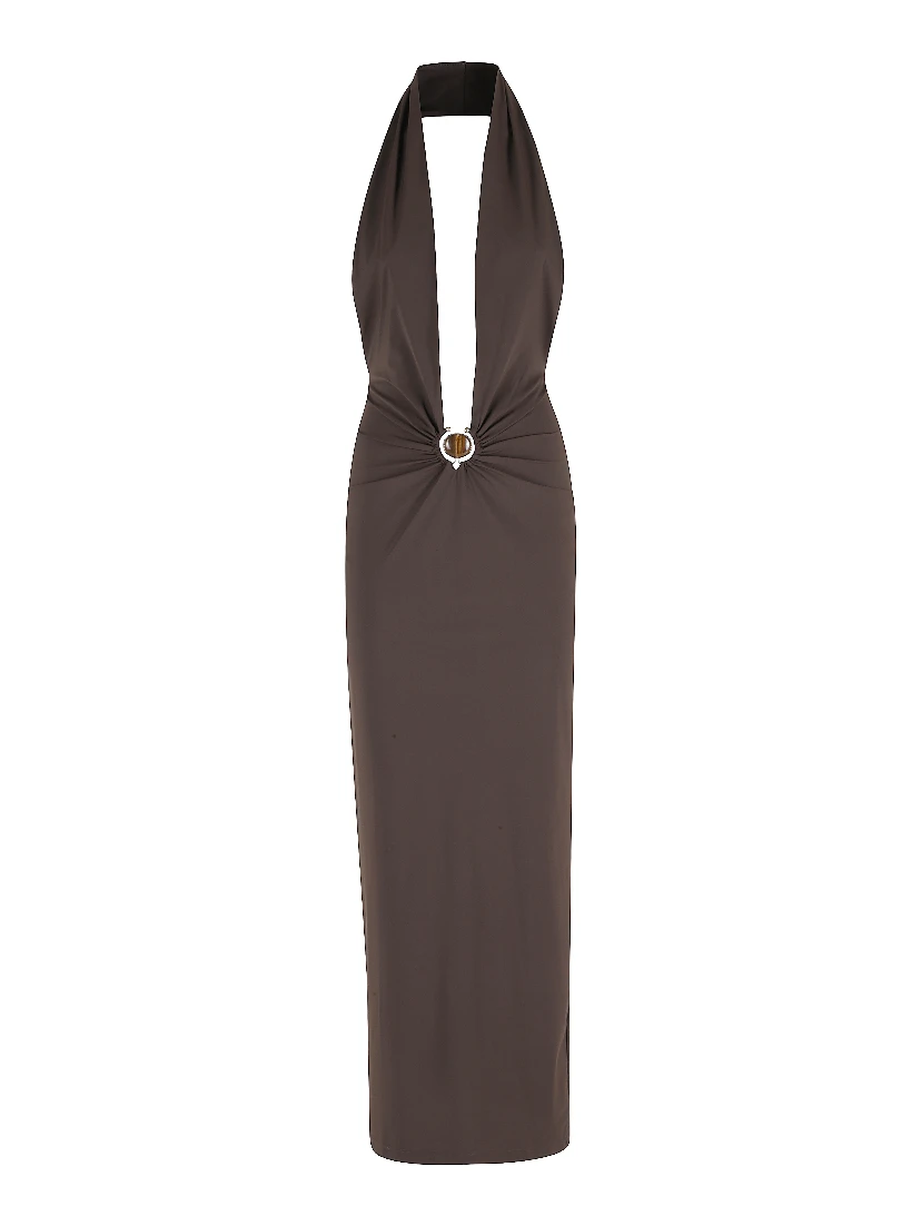 MINERAL STONE RUCHED HALTER LYCRA DRESS