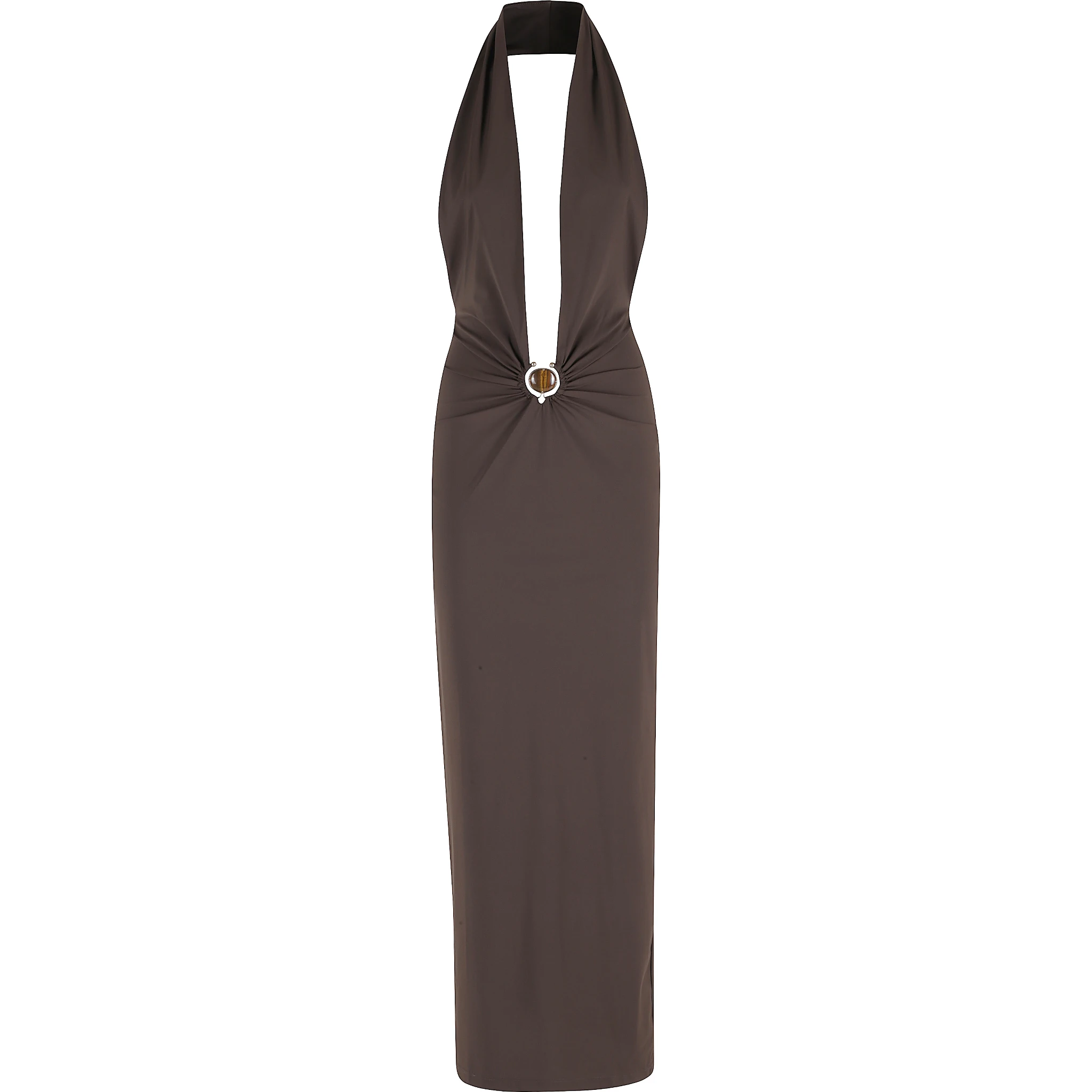MINERAL STONE RUCHED HALTER LYCRA DRESS