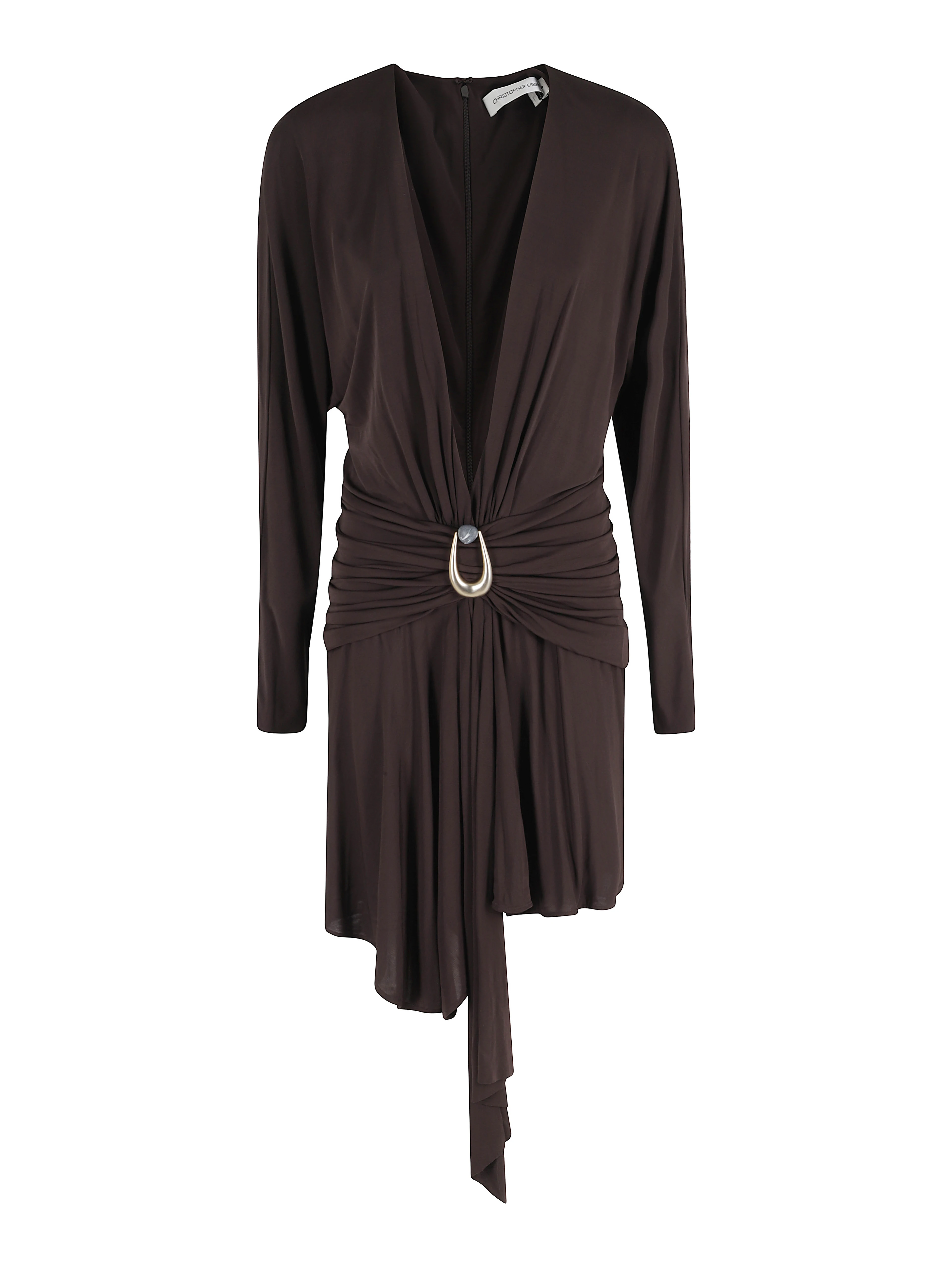 STONE PIN SCARF DRAPE MINI DRESS