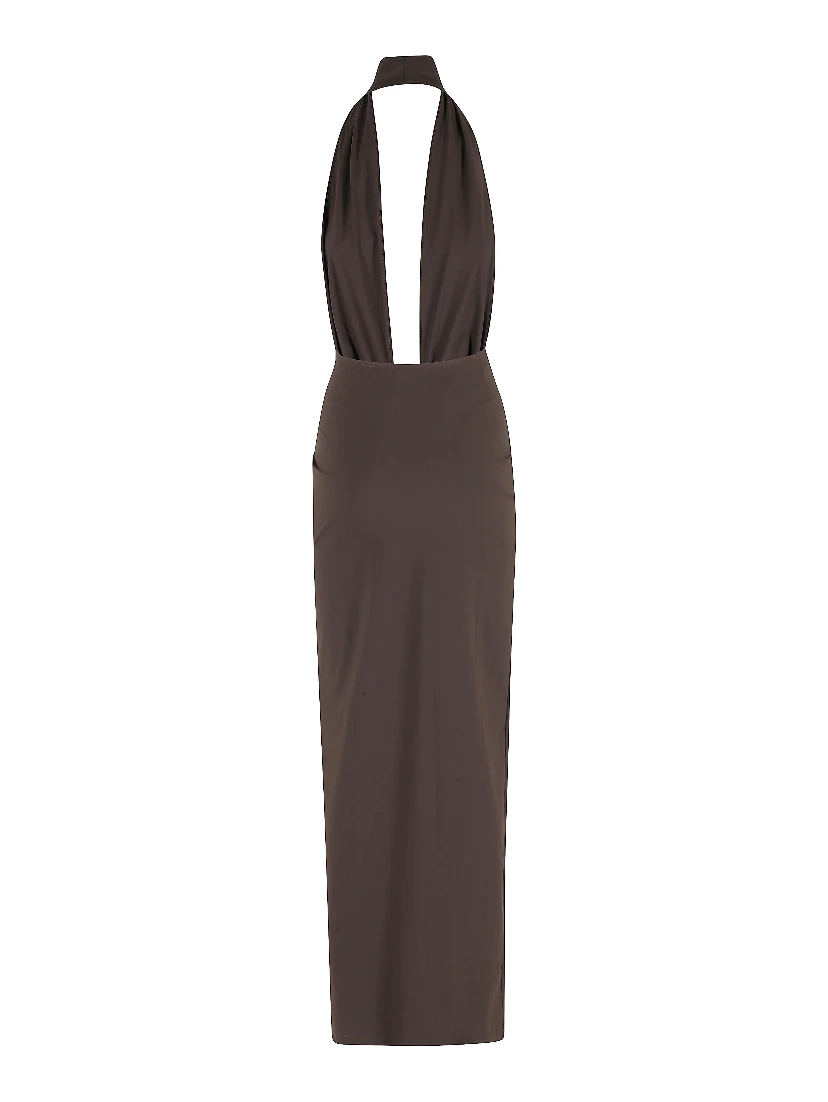 MINERAL STONE RUCHED HALTER LYCRA DRESS