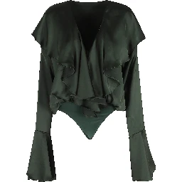 LONG SLEEVE DEEP V RUFFLE BODYSUIT