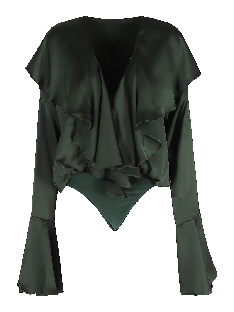 LONG SLEEVE DEEP V RUFFLE BODYSUIT