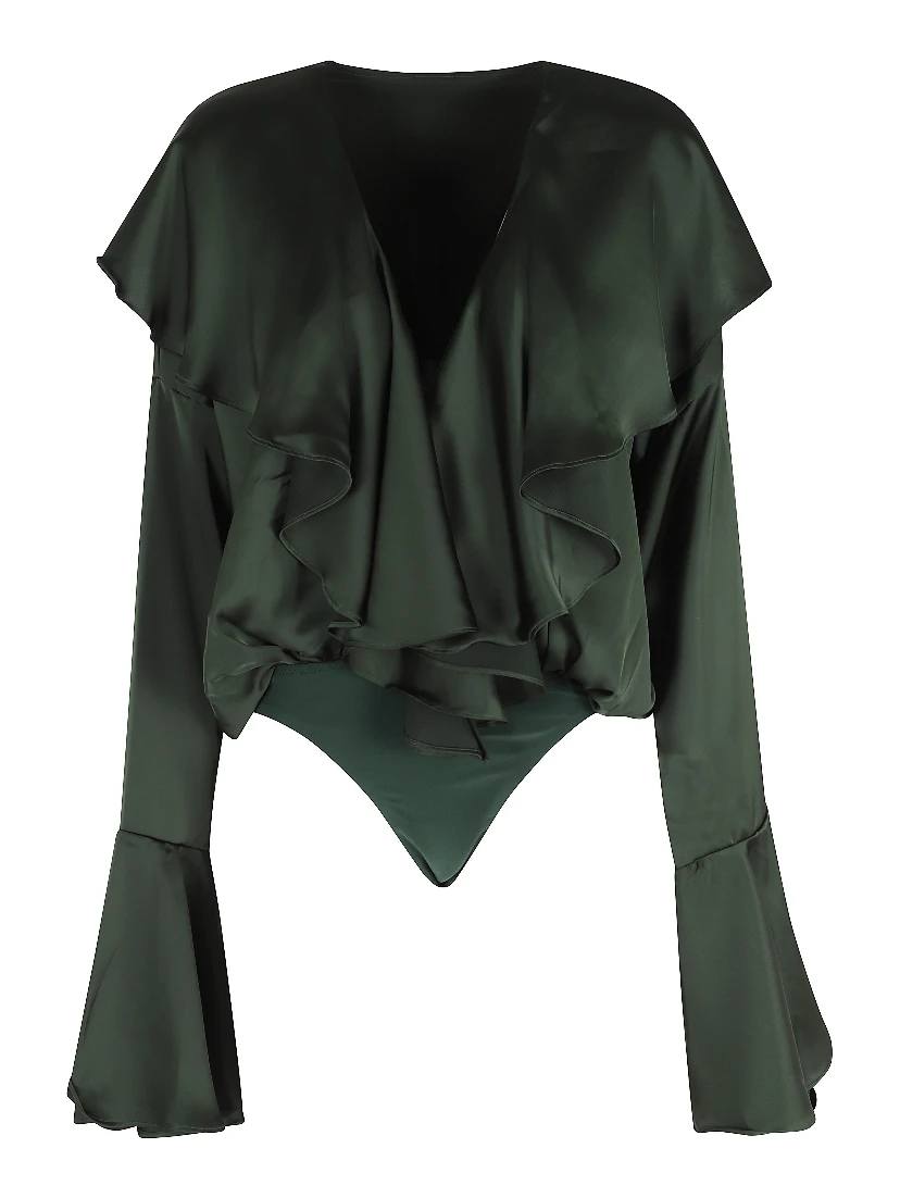 LONG SLEEVE DEEP V RUFFLE BODYSUIT