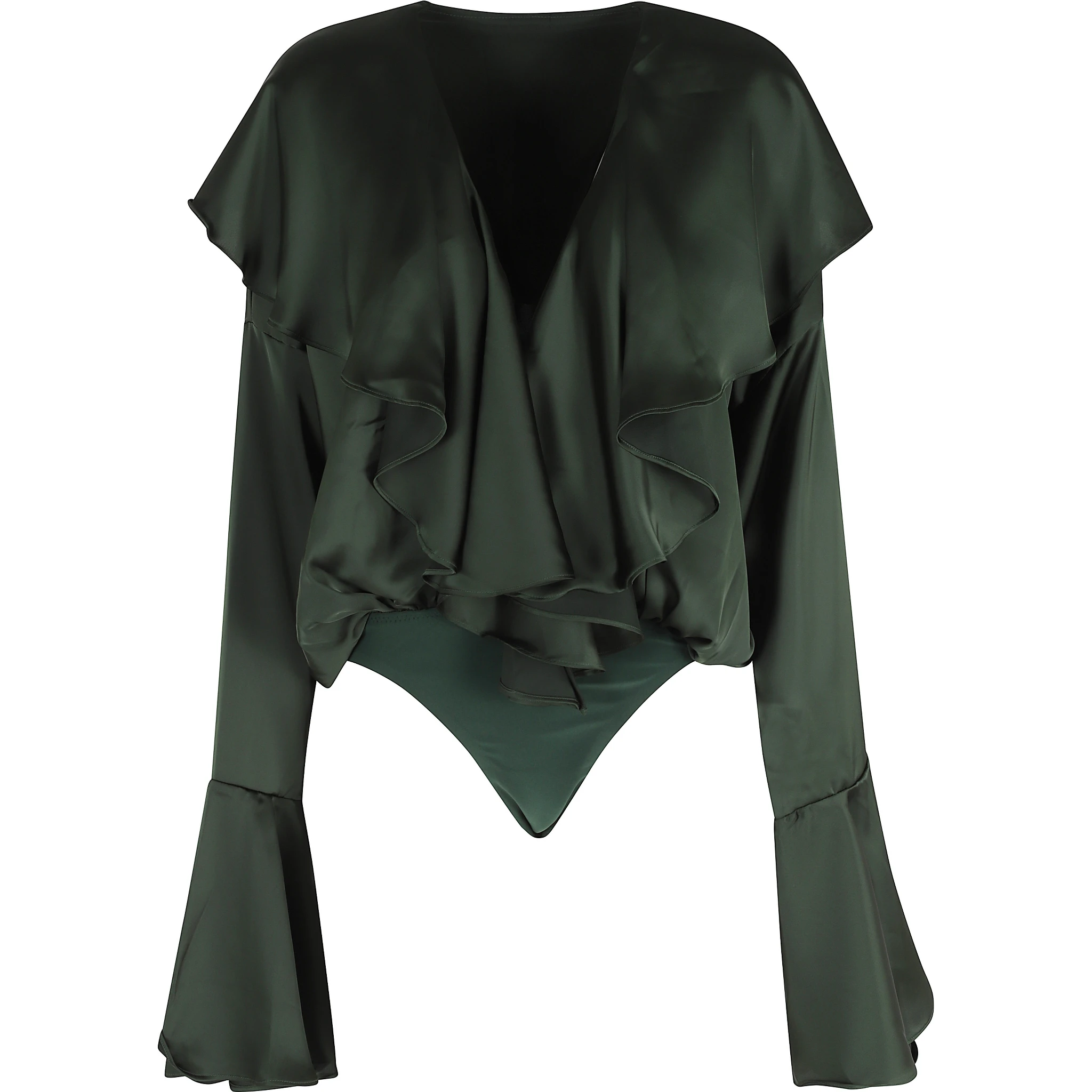 LONG SLEEVE DEEP V RUFFLE BODYSUIT