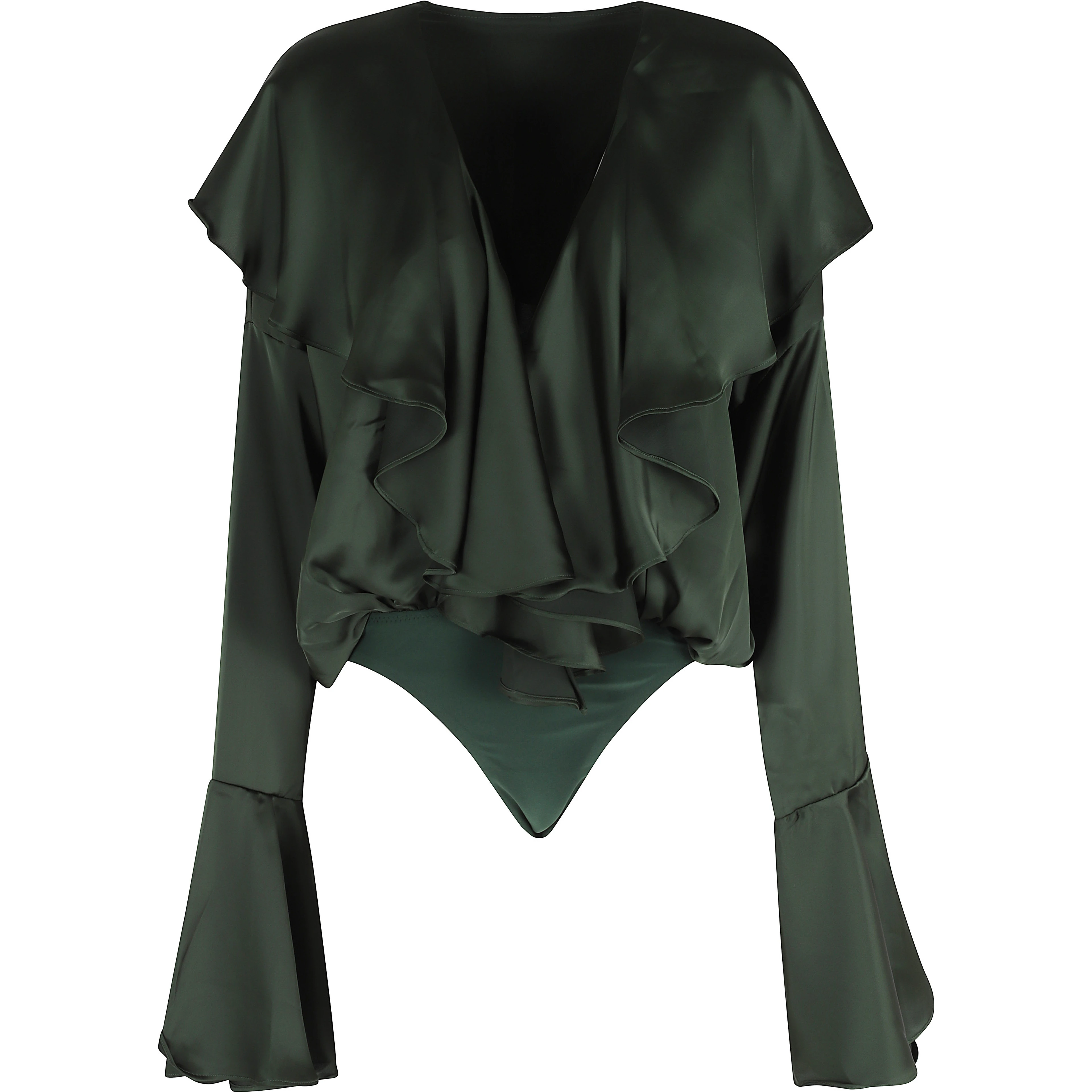 LONG SLEEVE DEEP V RUFFLE BODYSUIT