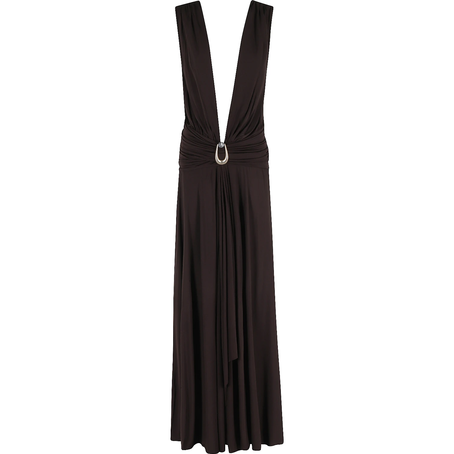 STONE PIN SCARF DRAPE LONG DRESS