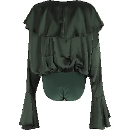 LONG SLEEVE DEEP V RUFFLE BODYSUIT