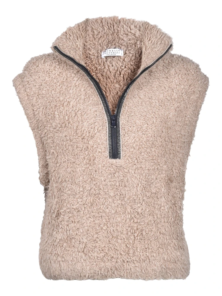 Brown Cashmere Sleeveles Sweater