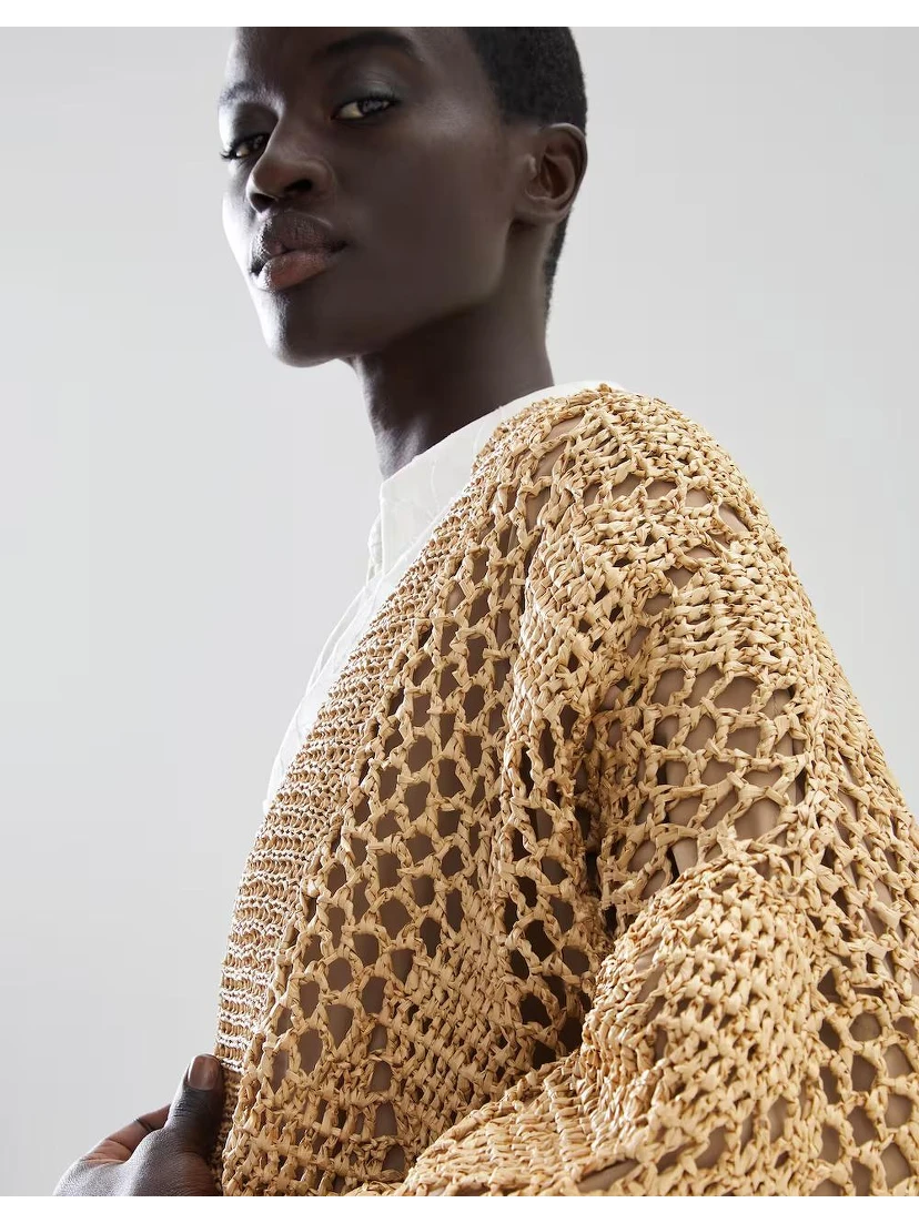 Beige Polyamide Biker Jacket