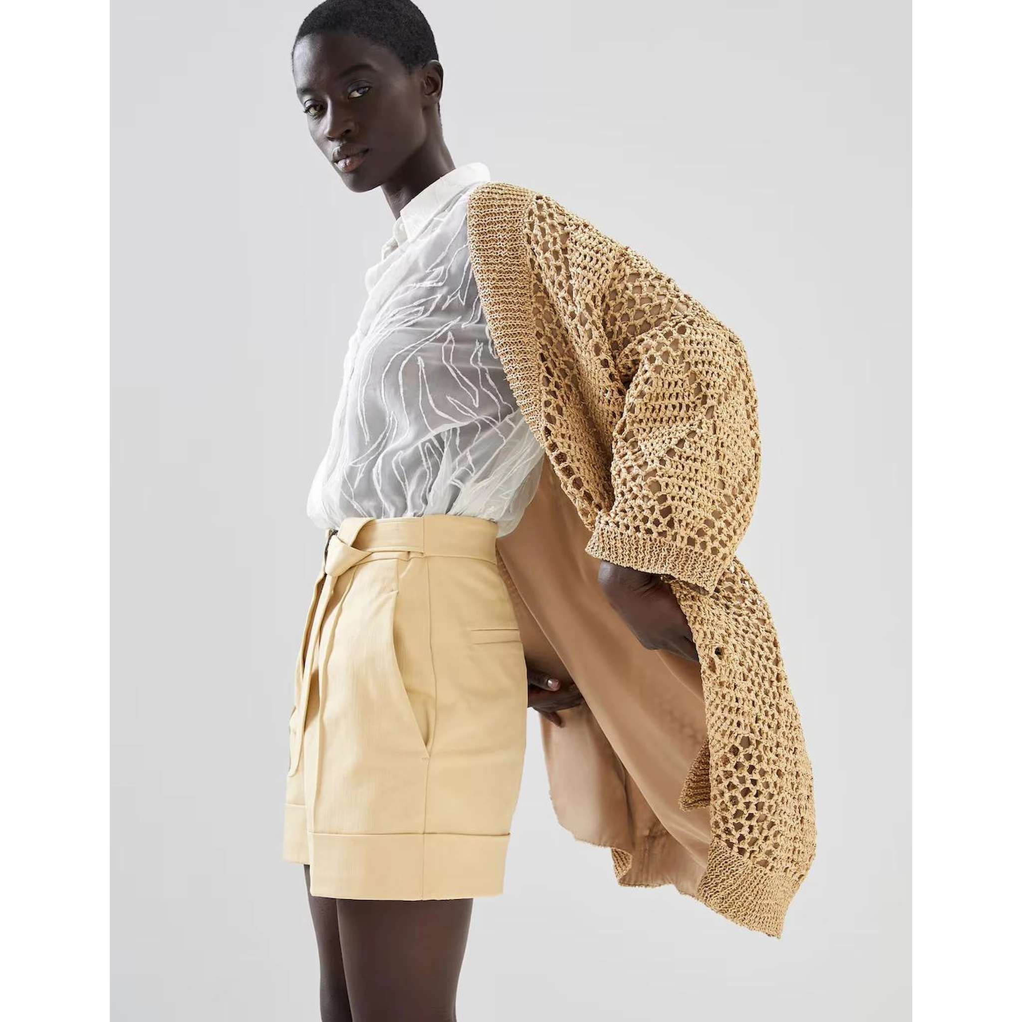 Beige Polyamide Biker Jacket