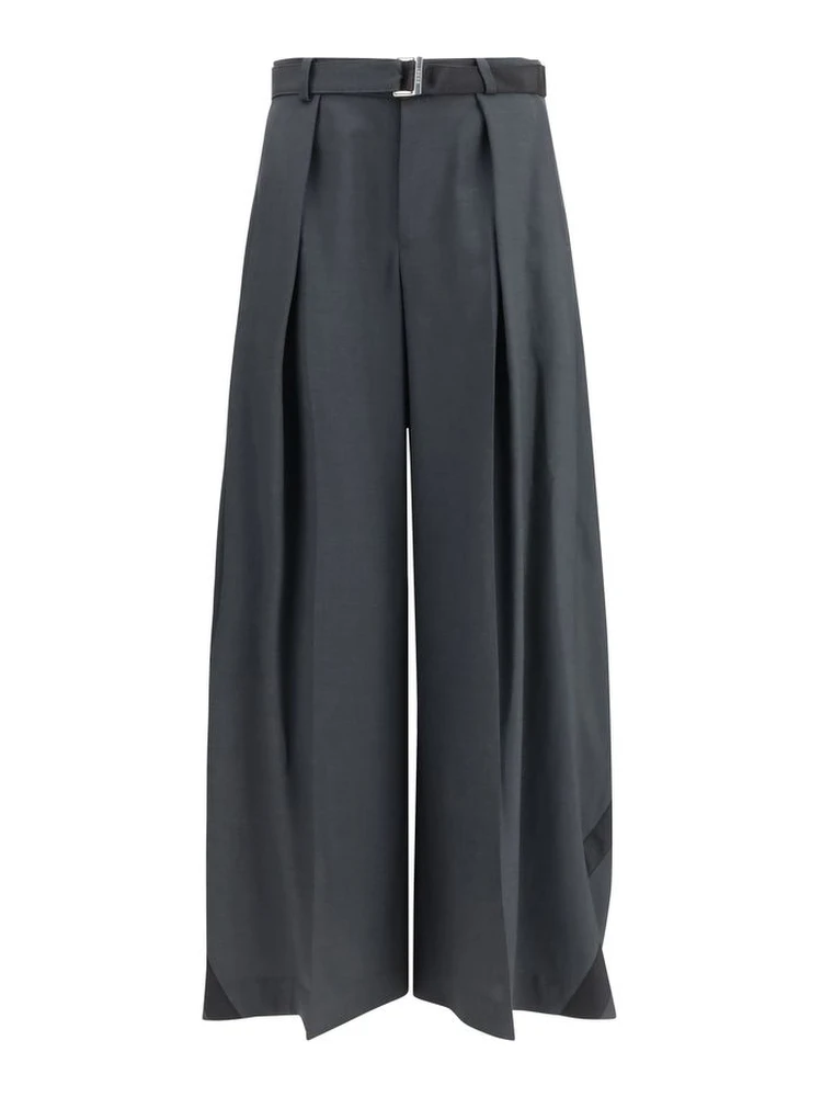 Gray Polyester Casual Pants
