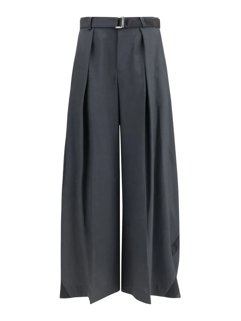 Gray Polyester Casual Pants