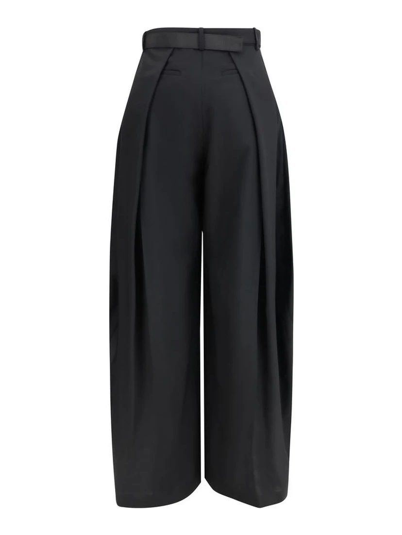 Black Polyester Casual Pants