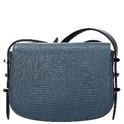 حقيبة كتف من الجلد الأزرق