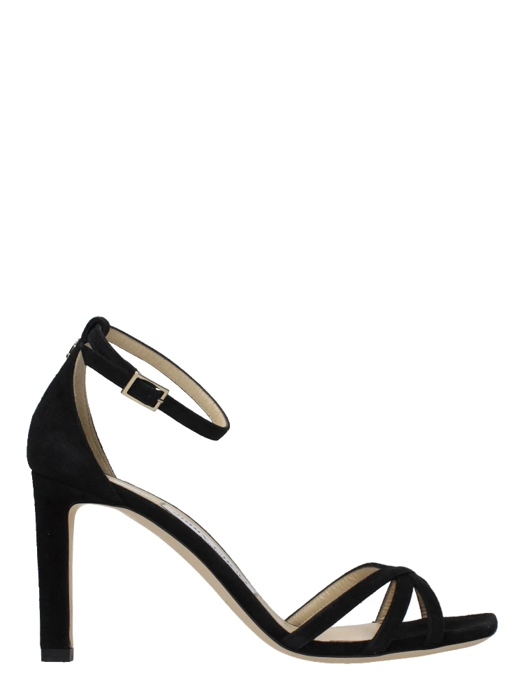 صندل أسود بكعب ستيليتو من الجلد