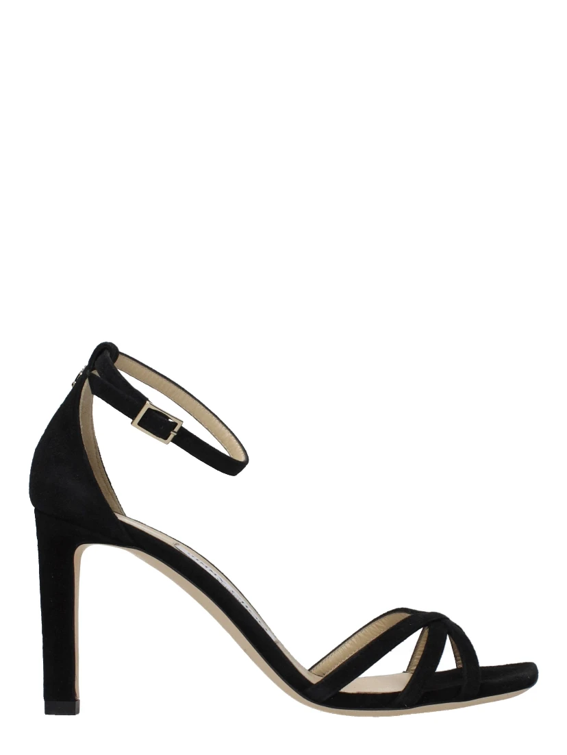 صندل أسود بكعب ستيليتو من الجلد
