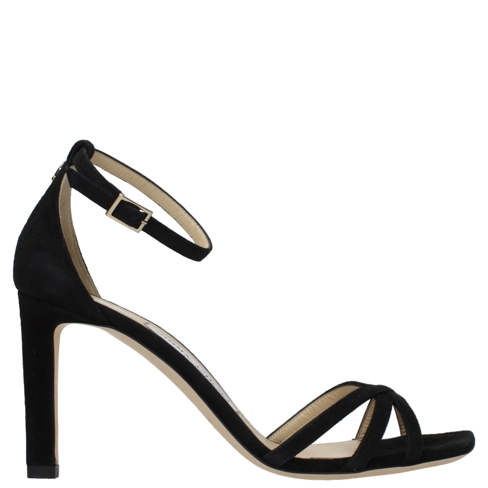 صندل أسود بكعب ستيليتو من الجلد