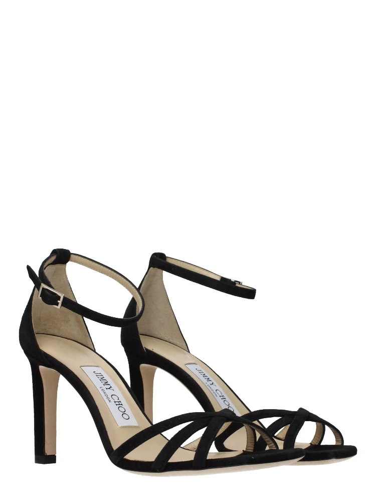 صندل أسود بكعب ستيليتو من الجلد alternative