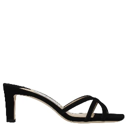 صندل أسود بكعب ستيليتو من الجلد