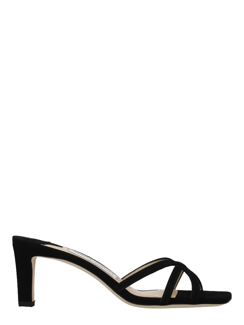 صندل أسود بكعب ستيليتو من الجلد