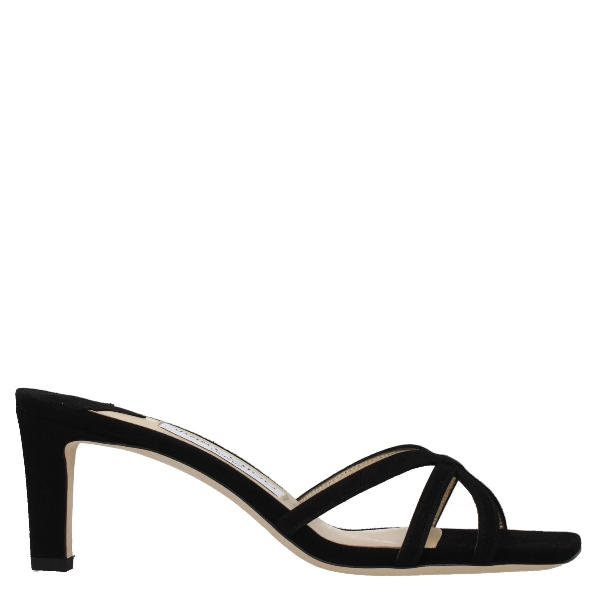 صندل أسود بكعب ستيليتو من الجلد