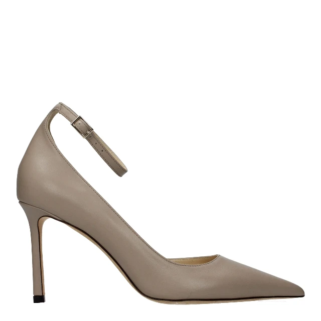 Gray Leather High Heel Pumps