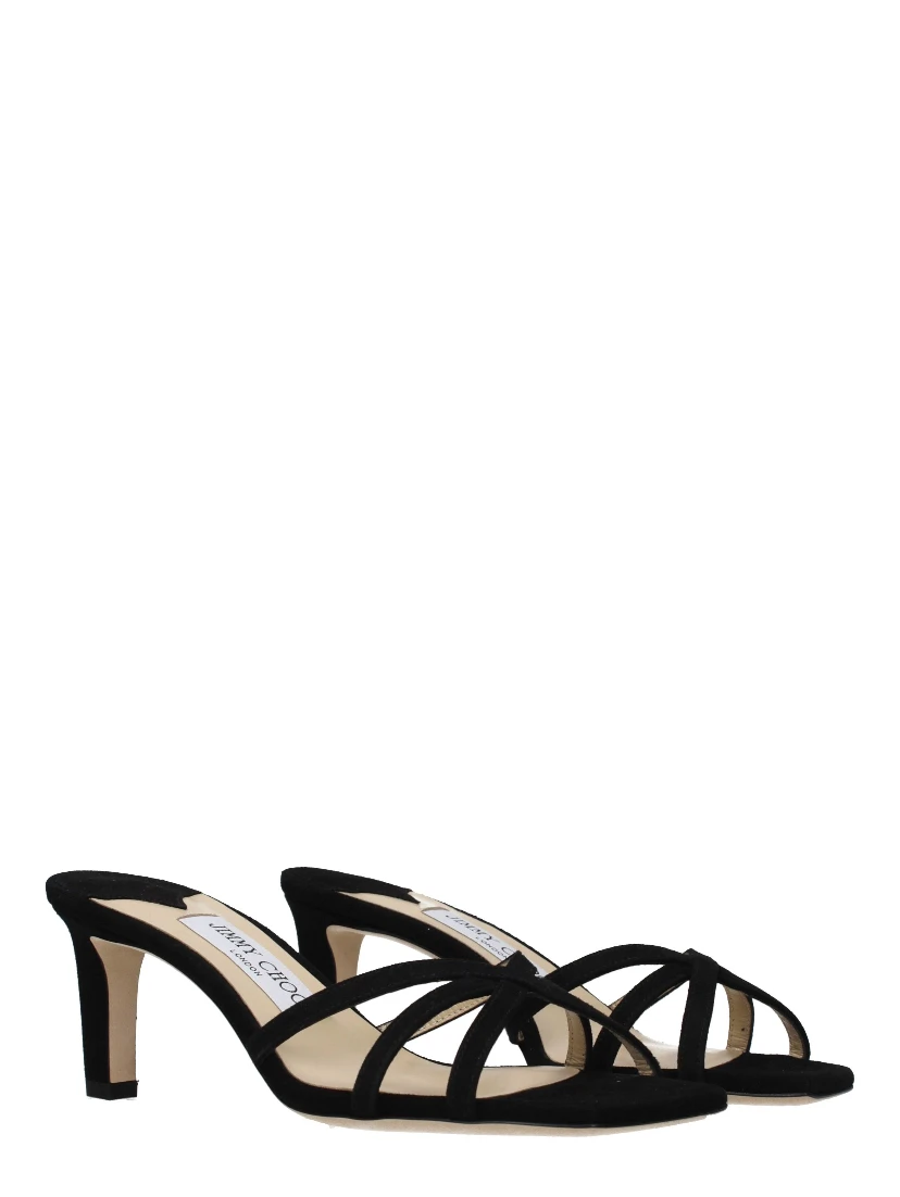 صندل أسود بكعب ستيليتو من الجلد