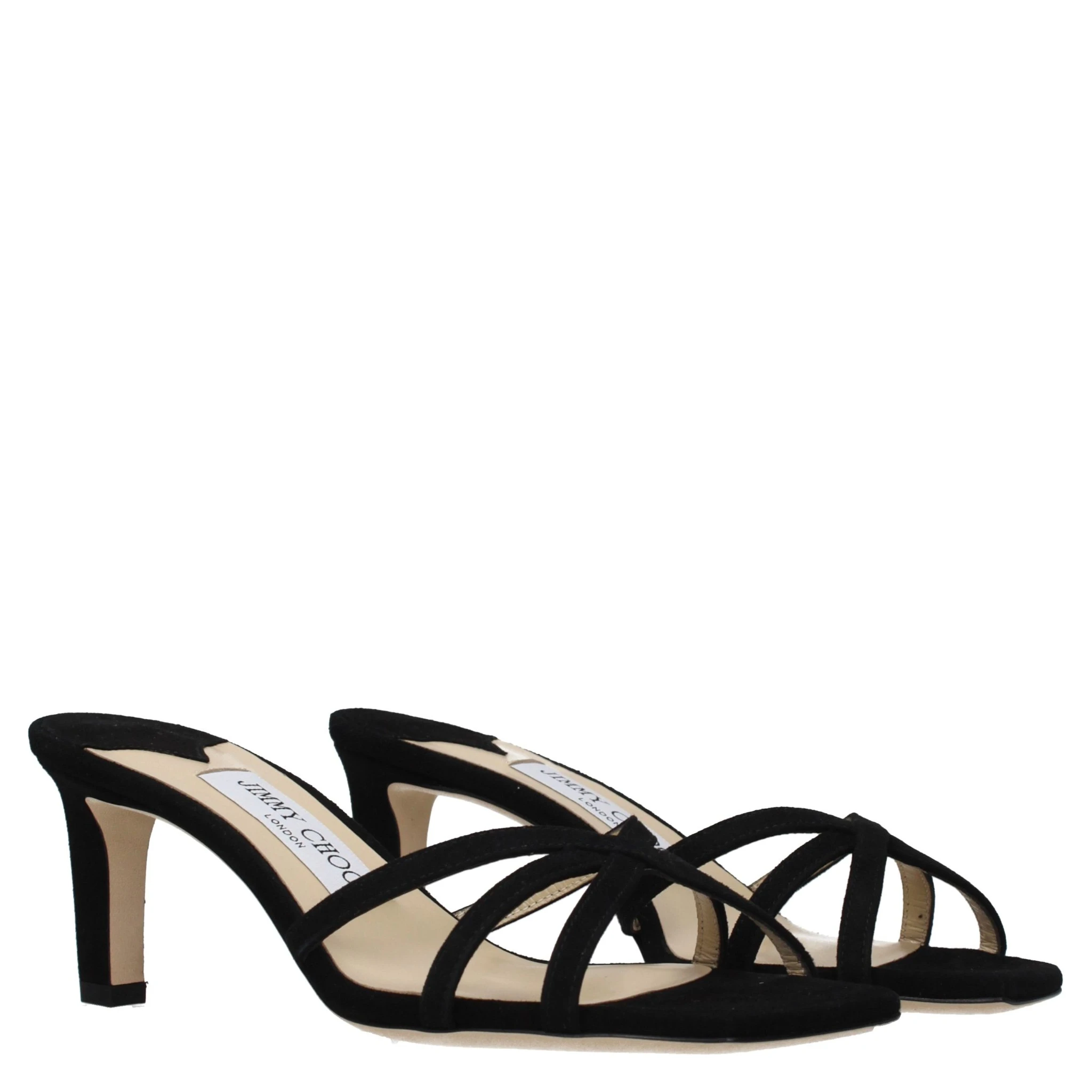 صندل أسود بكعب ستيليتو من الجلد