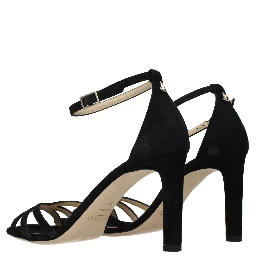 صندل أسود بكعب ستيليتو من الجلد