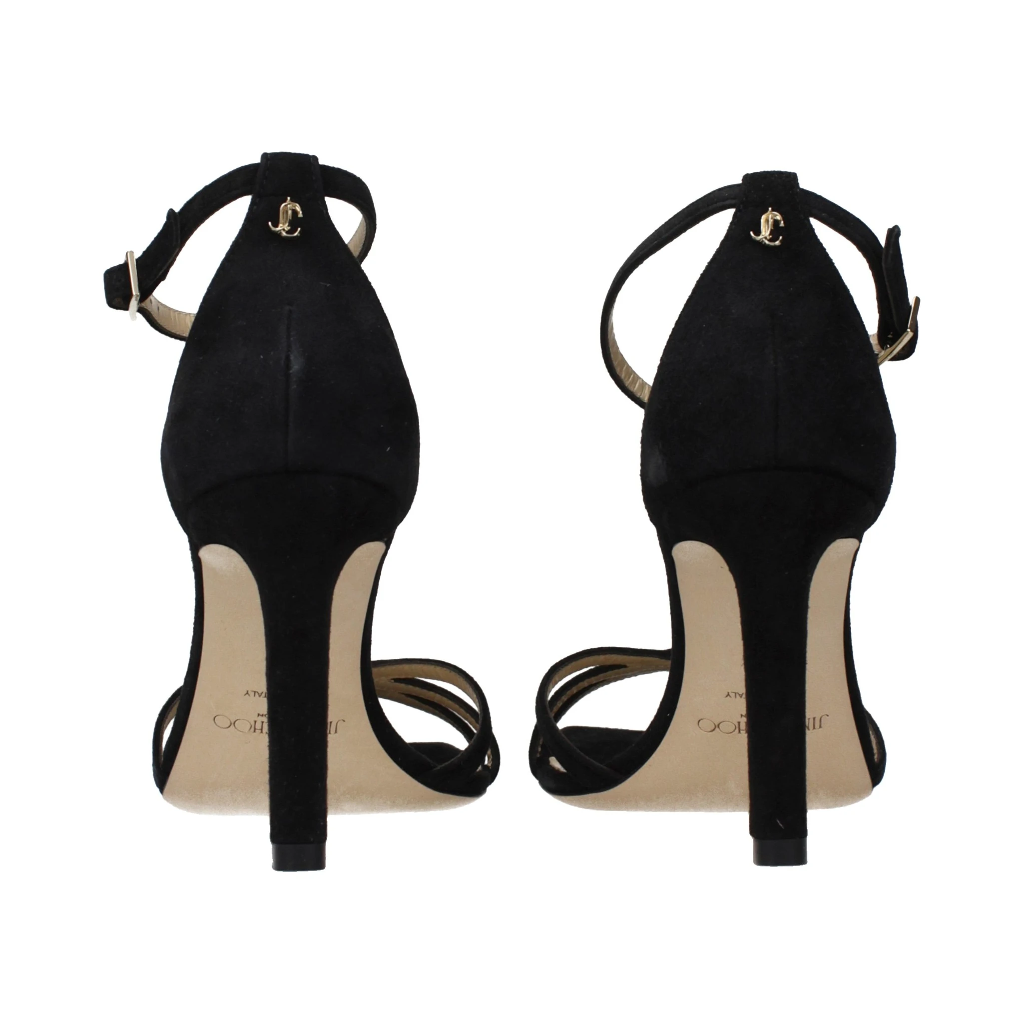 صندل أسود بكعب ستيليتو من الجلد