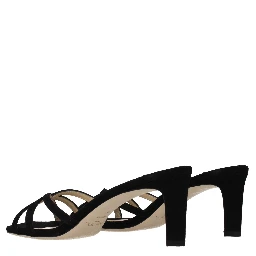 صندل أسود بكعب ستيليتو من الجلد