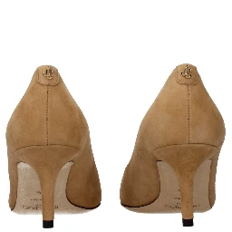 حذاء بكعب متوسط من الجلد البني