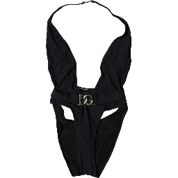 Black DG Nylon One-Piece Swimsuit Swimwear