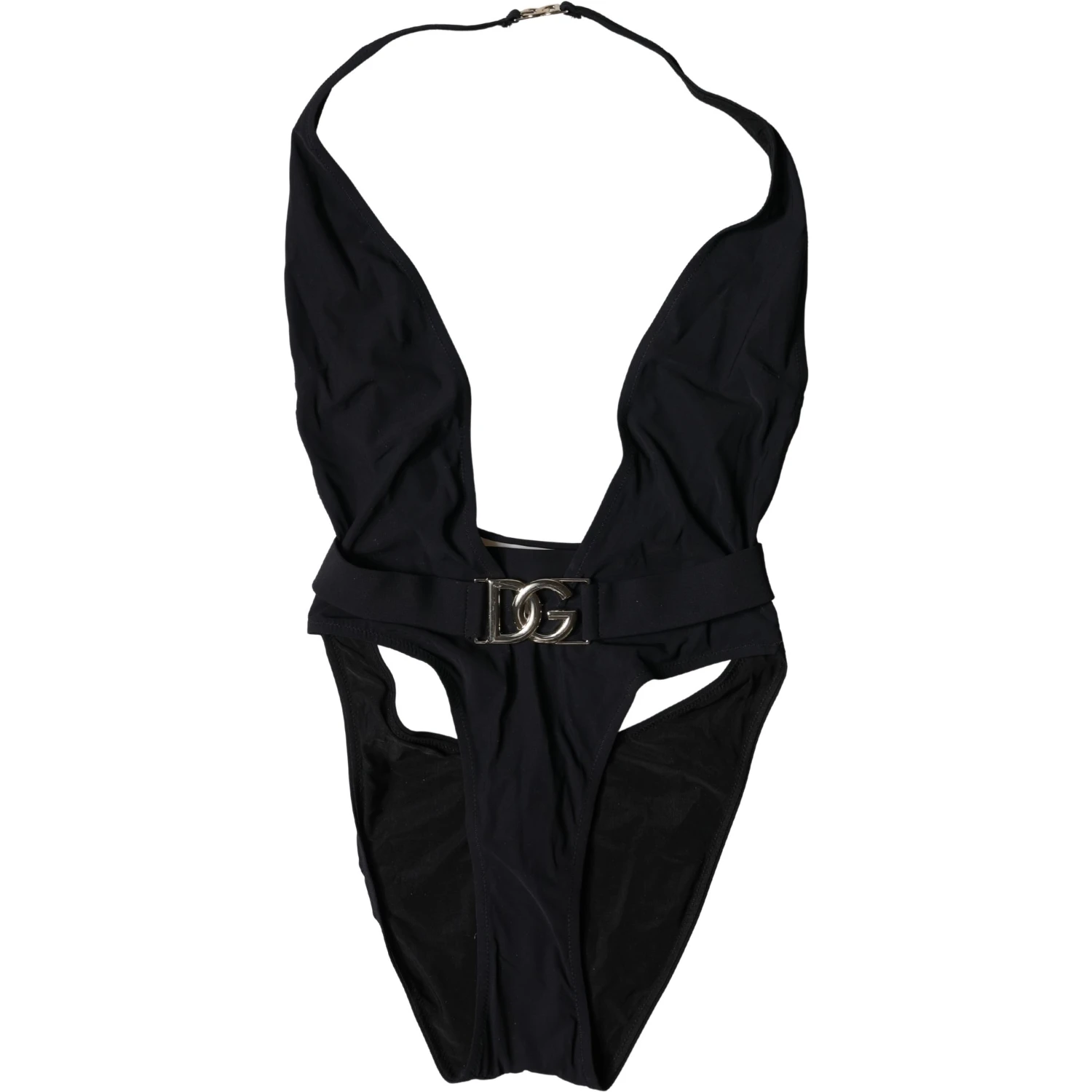 Black DG Nylon One-Piece Swimsuit Swimwear
