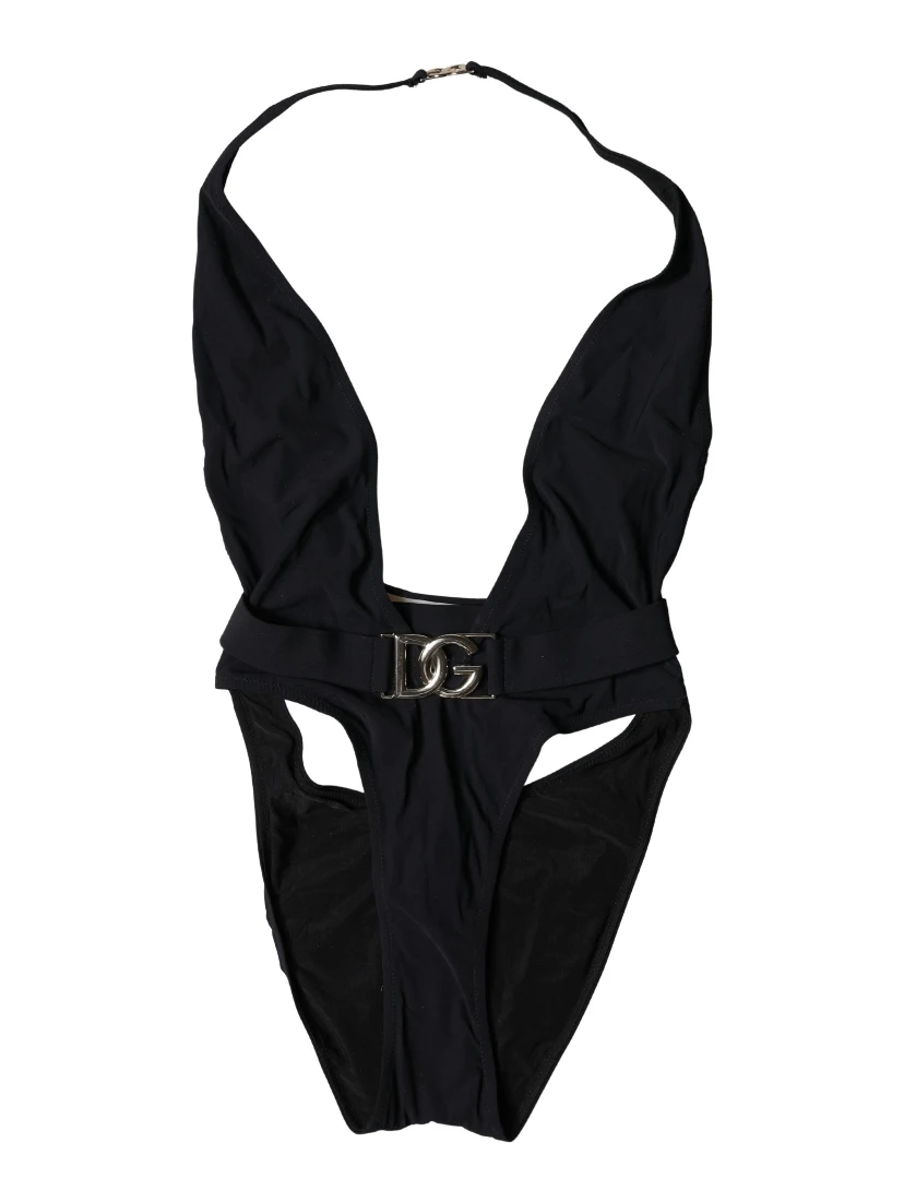 Black DG Nylon One-Piece Swimsuit Swimwear