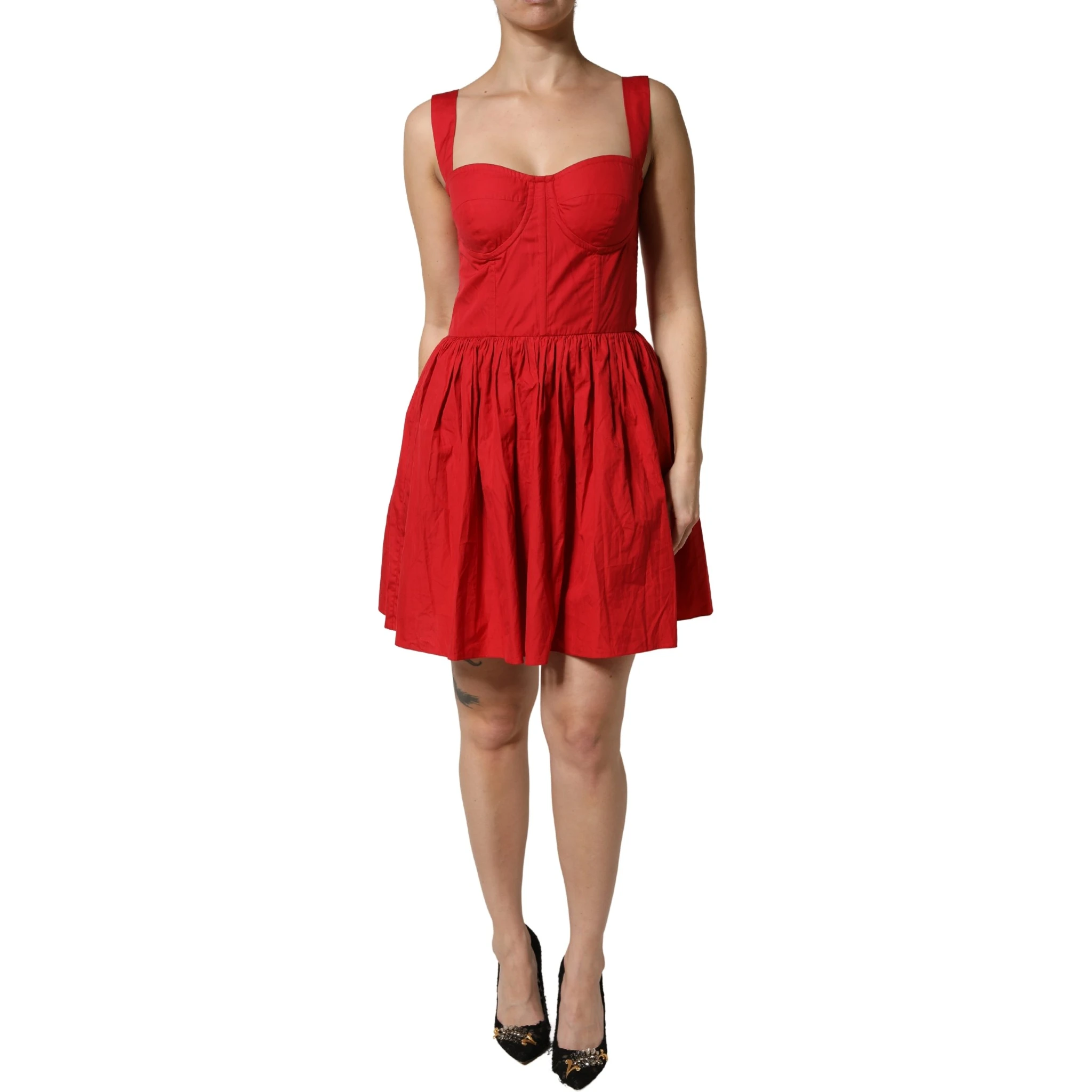 Red Cotton A-Line Sleeveless Mini Dress
