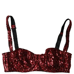 Red Sequined Nylon Balconnet Bra Underwear