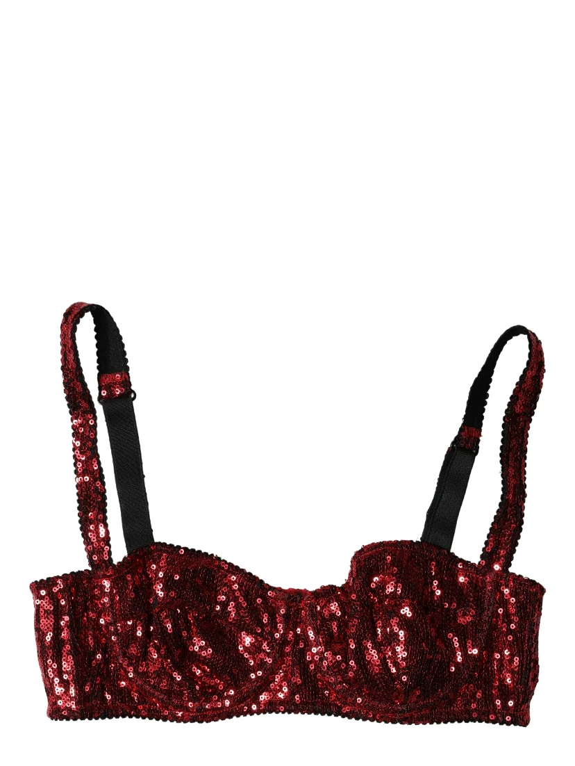 Red Sequined Nylon Balconnet Bra Underwear