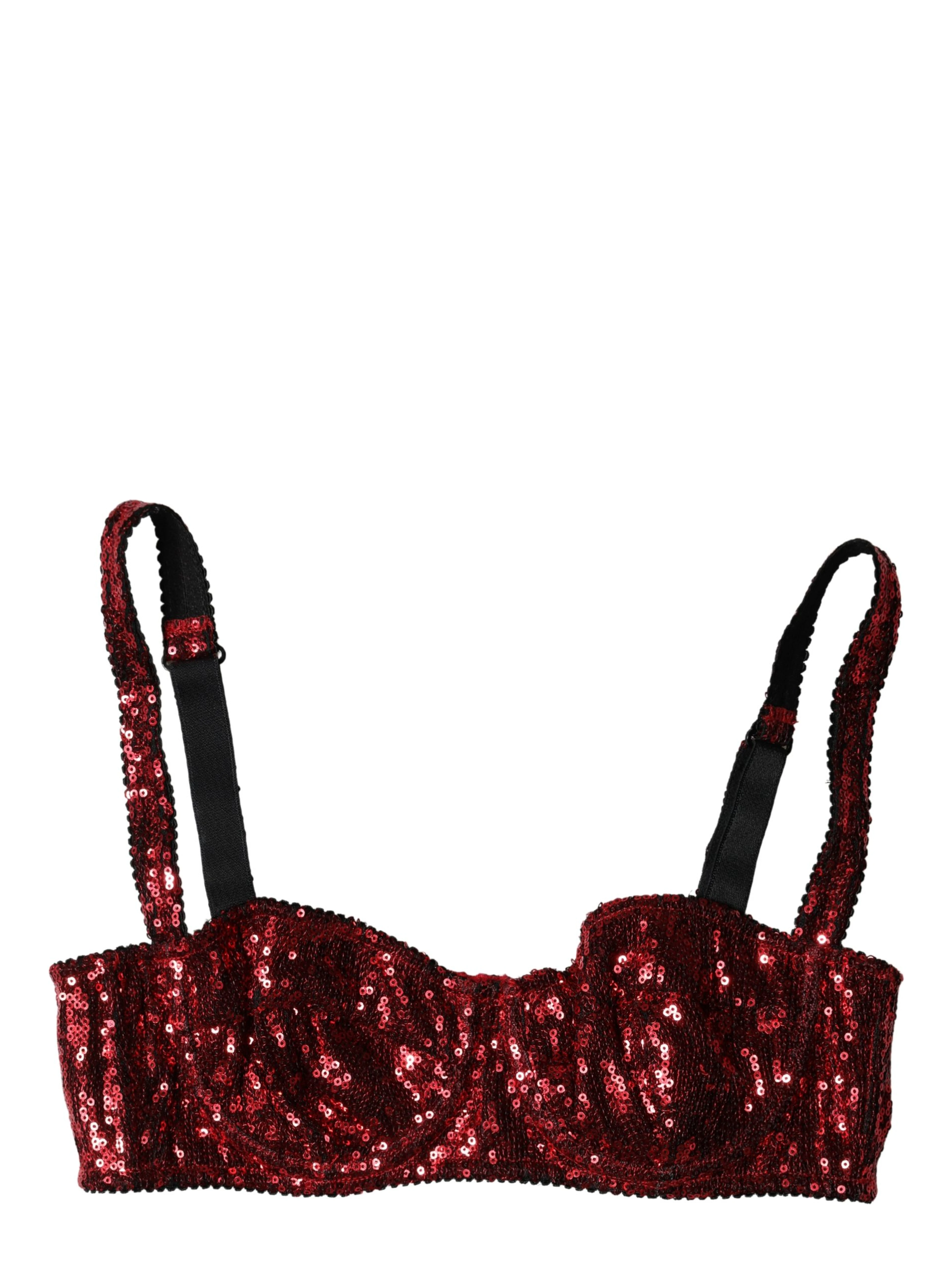 Red Sequined Nylon Balconnet Bra Underwear