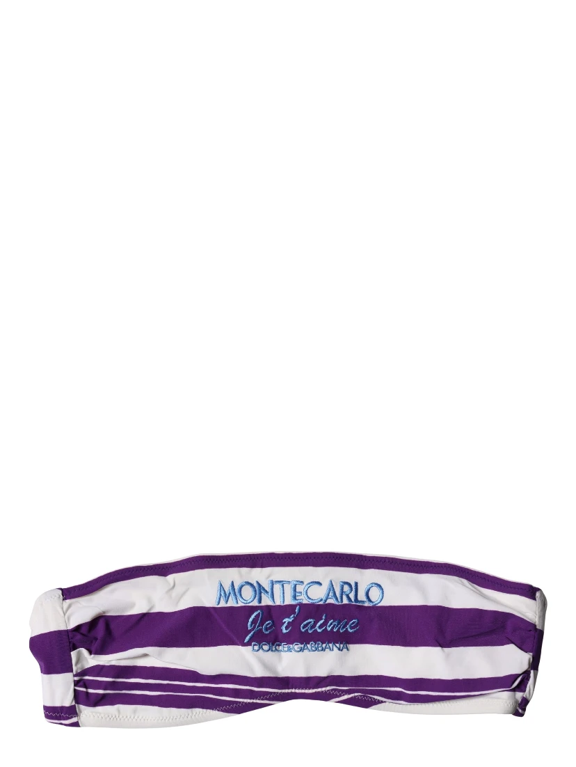 Purple White Stripes Nylon Bandeau Swimwear