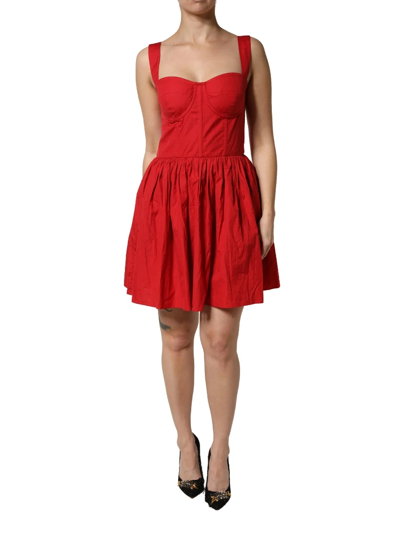 Red Cotton A-Line Sleeveless Mini Dress