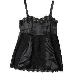 Black Silk Lace Trim Lingerie Top Underwear